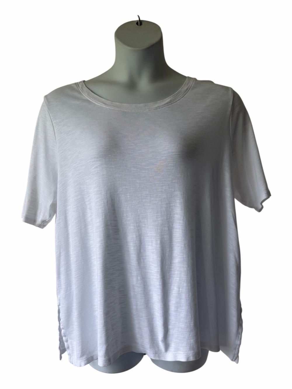 J Jill Knit Top Plus Sz 2X Pima Cotton Scoop Neck Elbow Sleeve White